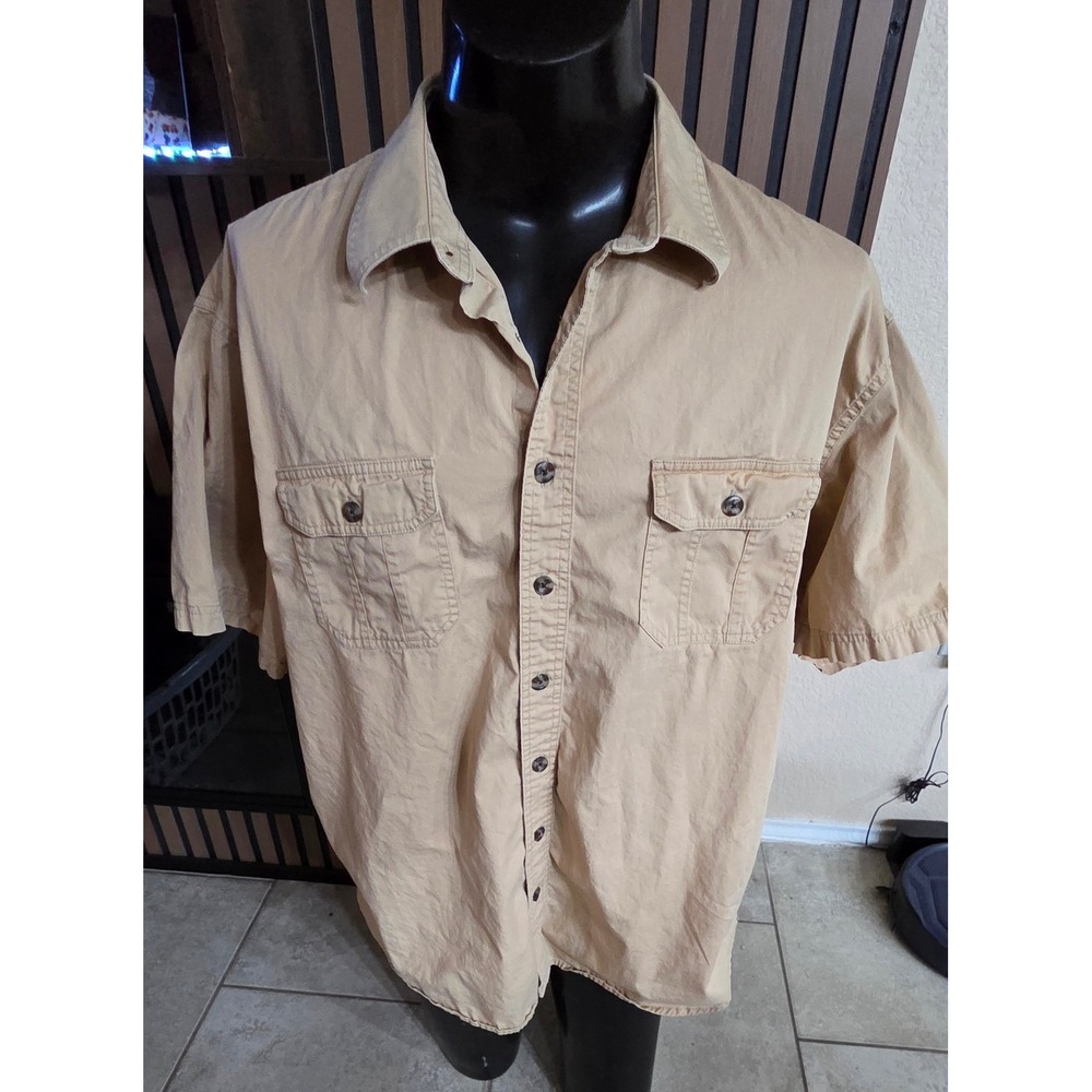 Magellan Outdoors Mens 2XL Tan Khaki Short Sleeve Cotton Button Down Work Shirt